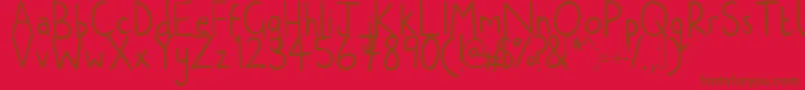NatwooddrawsRegular-Schriftart – Braune Schriften auf rotem Hintergrund