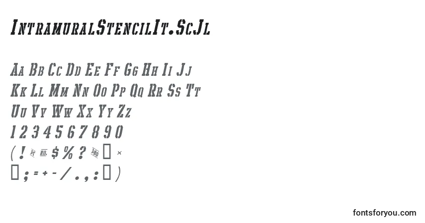 A fonte IntramuralStencilIt.ScJl – alfabeto, números, caracteres especiais