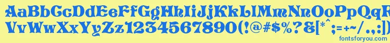 フォントScaramouch – 青い文字が黄色の背景にあります。