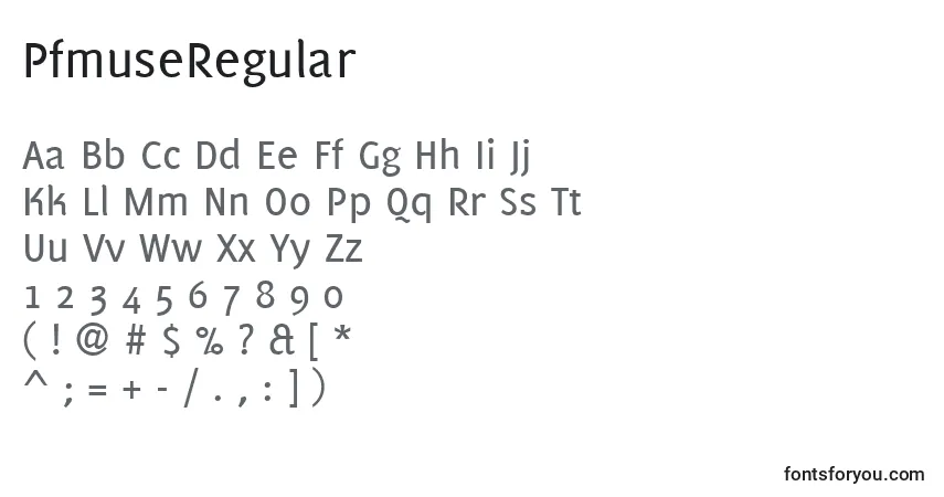 Czcionka PfmuseRegular – alfabet, cyfry, specjalne znaki