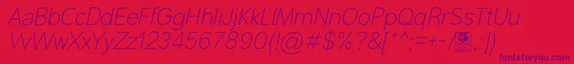 Шрифт MalterSansThinItalicDemo – фиолетовые шрифты на красном фоне