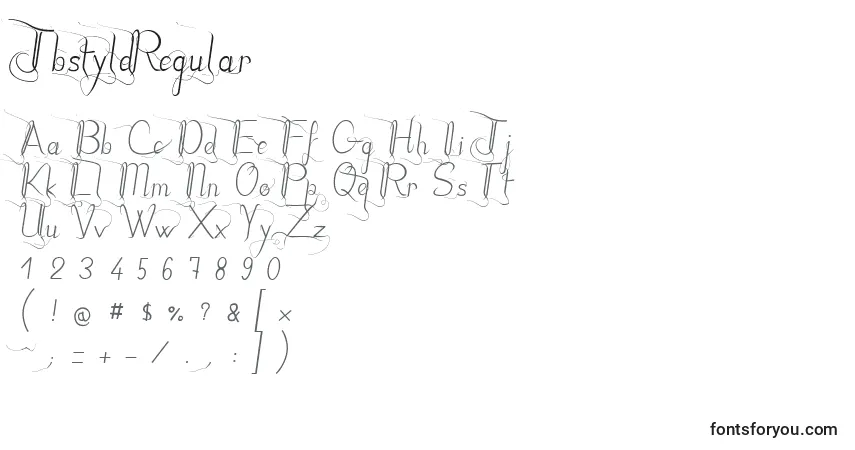 A fonte JbstyleRegular – alfabeto, números, caracteres especiais