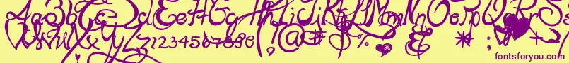 Lapointesroad-Schriftart – Violette Schriften auf gelbem Hintergrund