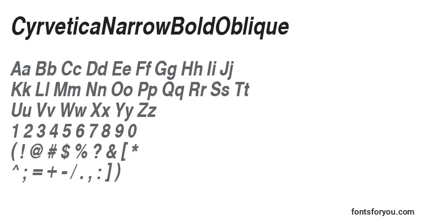 A fonte CyrveticaNarrowBoldOblique – alfabeto, números, caracteres especiais