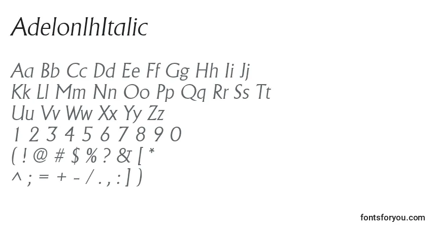 Schriftart AdelonlhItalic – Alphabet, Zahlen, spezielle Symbole