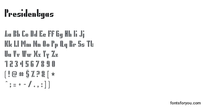 Czcionka Presidentgas – alfabet, cyfry, specjalne znaki