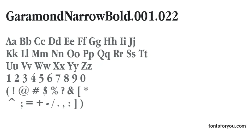 A fonte GaramondNarrowBold.001.022 – alfabeto, números, caracteres especiais