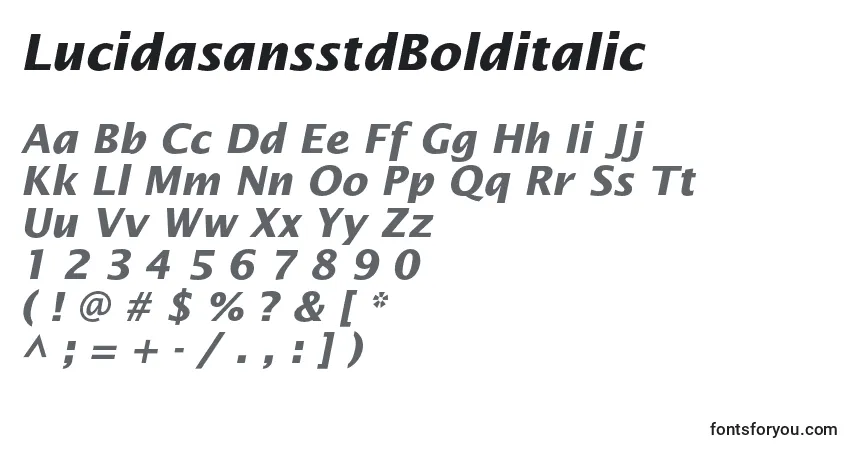 Шрифт LucidasansstdBolditalic – алфавит, цифры, специальные символы