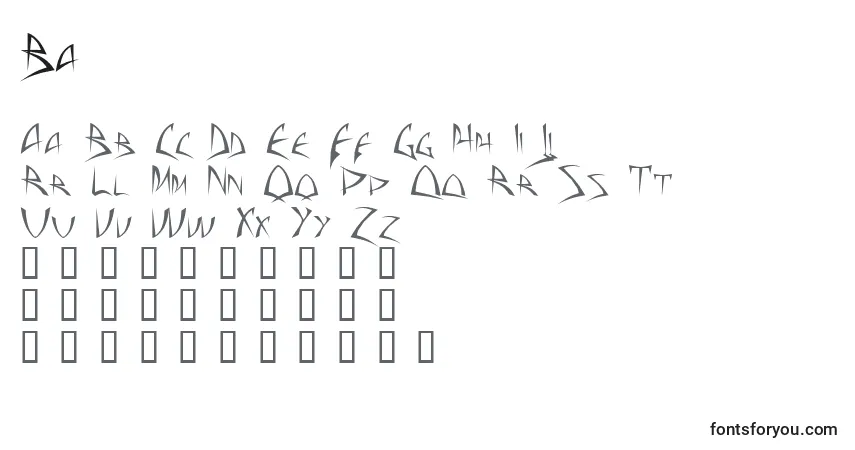 Czcionka Ba – alfabet, cyfry, specjalne znaki