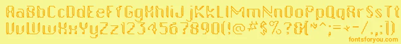 フォントGollanbill – オレンジの文字が黄色の背景にあります。