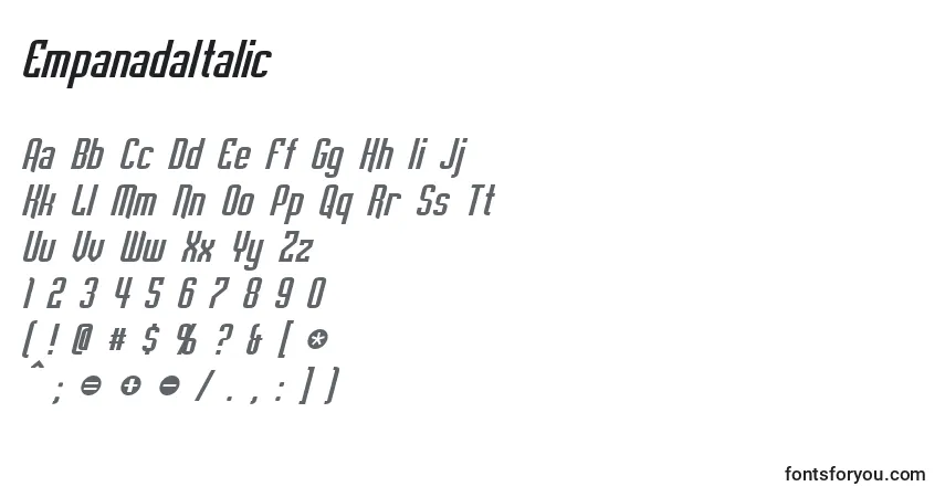 Шрифт EmpanadaItalic – алфавит, цифры, специальные символы