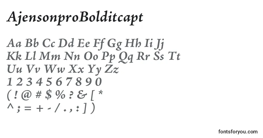 A fonte AjensonproBolditcapt – alfabeto, números, caracteres especiais