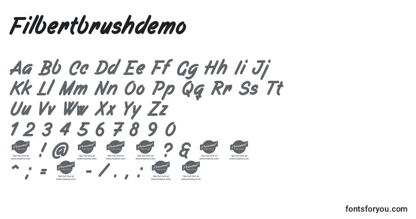 Czcionka Filbertbrushdemo – alfabet, cyfry, specjalne znaki