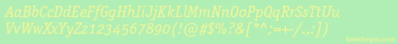 OfficinaserifbookoscItalic Font – Yellow Fonts on Green Background