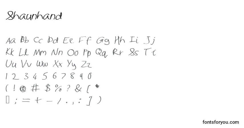 Schriftart Shaunhand – Alphabet, Zahlen, spezielle Symbole