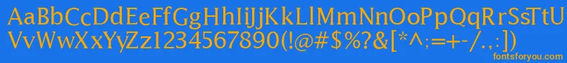 フォントLatine – オレンジ色の文字が青い背景にあります。