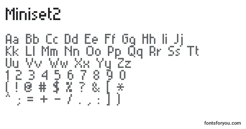 Czcionka Miniset2 – alfabet, cyfry, specjalne znaki