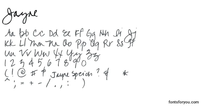 Schriftart Jayne – Alphabet, Zahlen, spezielle Symbole