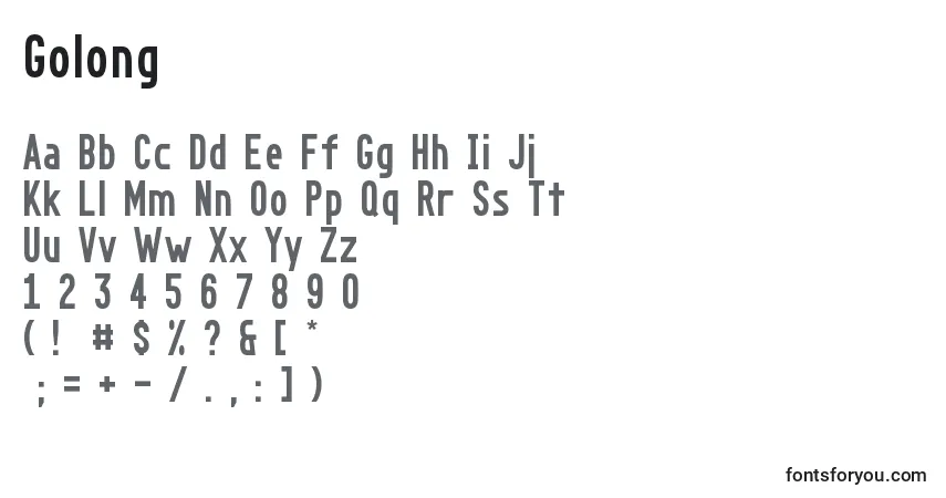 A fonte Golong – alfabeto, números, caracteres especiais