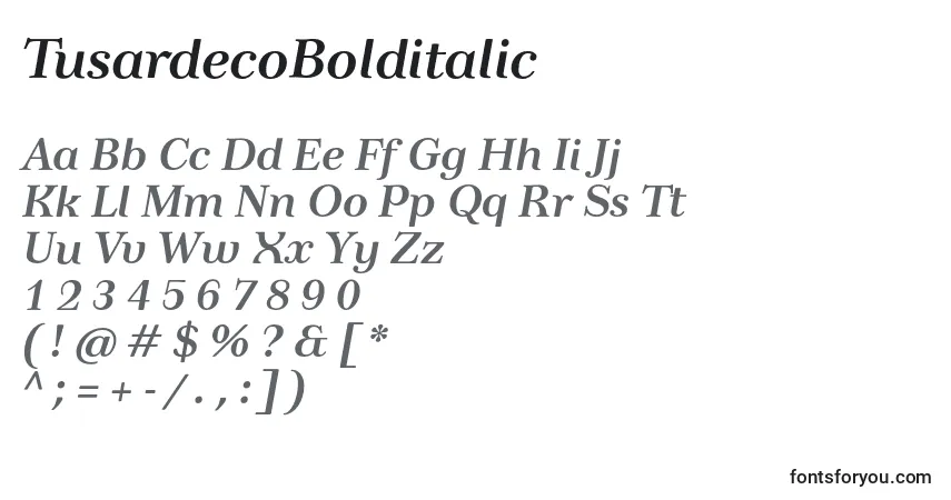 Schriftart TusardecoBolditalic – Alphabet, Zahlen, spezielle Symbole