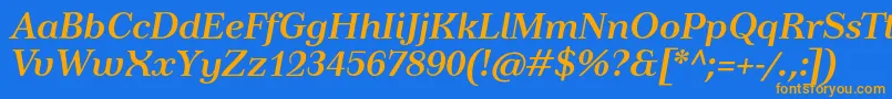 Weitere Informationen zur TusardecoBolditalic-Schriftart TusardecoBolditalic-Schriftart – Orangefarbene Schriften auf blauem Hintergrund