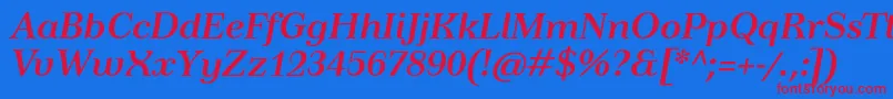 TusardecoBolditalic-Schriftart – Rote Schriften auf blauem Hintergrund