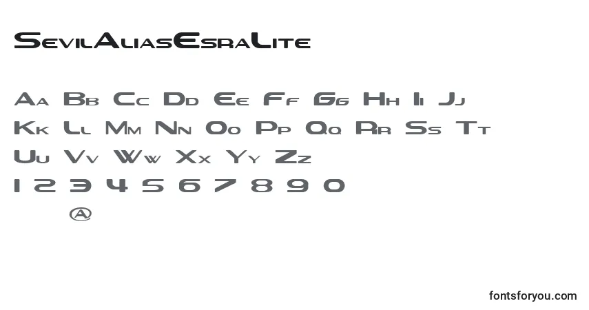 A fonte SevilAliasEsraLite – alfabeto, números, caracteres especiais