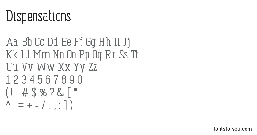 Fuente Dispensations - alfabeto, números, caracteres especiales