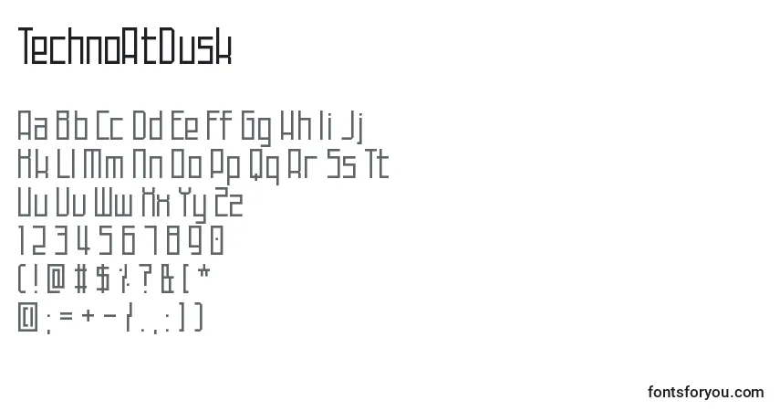 Czcionka TechnoAtDusk – alfabet, cyfry, specjalne znaki