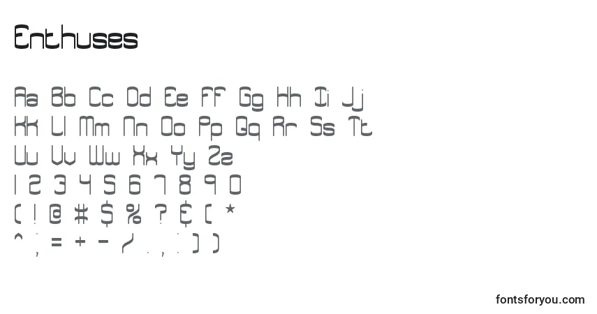 Czcionka Enthuses – alfabet, cyfry, specjalne znaki