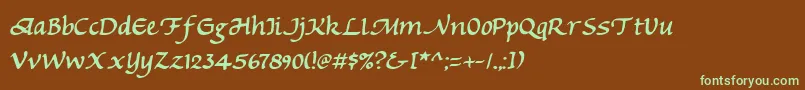 フォントMichv2 – 緑色の文字が茶色の背景にあります。