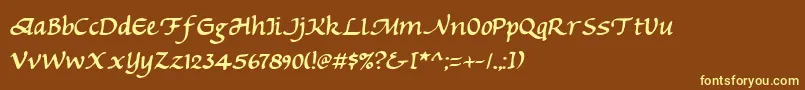 Michv2-fontti – keltaiset fontit ruskealla taustalla
