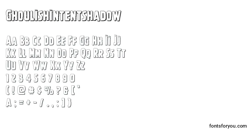 Schriftart Ghoulishintentshadow – Alphabet, Zahlen, spezielle Symbole