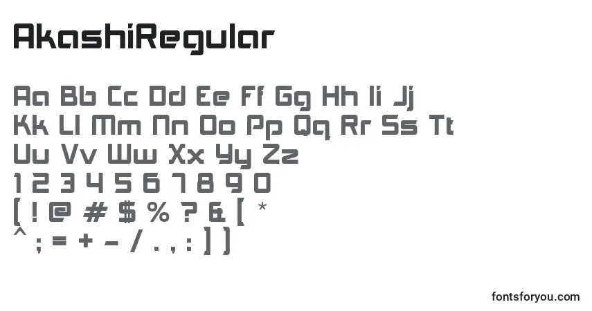Шрифт AkashiRegular – алфавит, цифры, специальные символы
