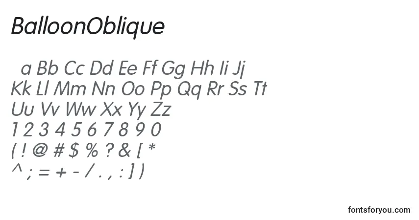 A fonte BalloonOblique – alfabeto, números, caracteres especiais