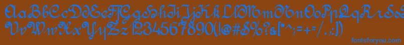 フォントAmptmannScript – 茶色の背景に青い文字