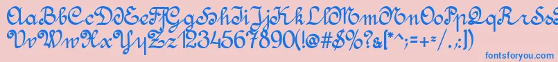 フォントAmptmannScript – ピンクの背景に青い文字