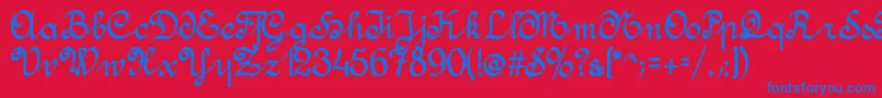 AmptmannScript-Schriftart – Blaue Schriften auf rotem Hintergrund