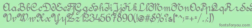 フォントAmptmannScript – 緑の背景に灰色の文字