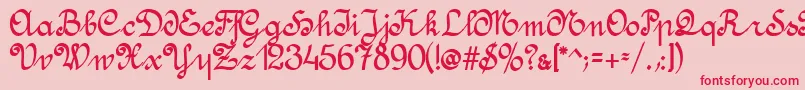 Fonte AmptmannScript – fontes vermelhas em um fundo rosa