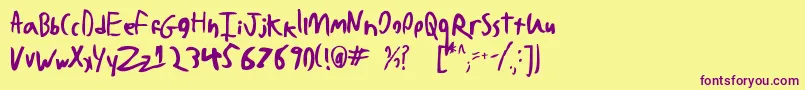 BadHandwriting7.2-Schriftart – Violette Schriften auf gelbem Hintergrund