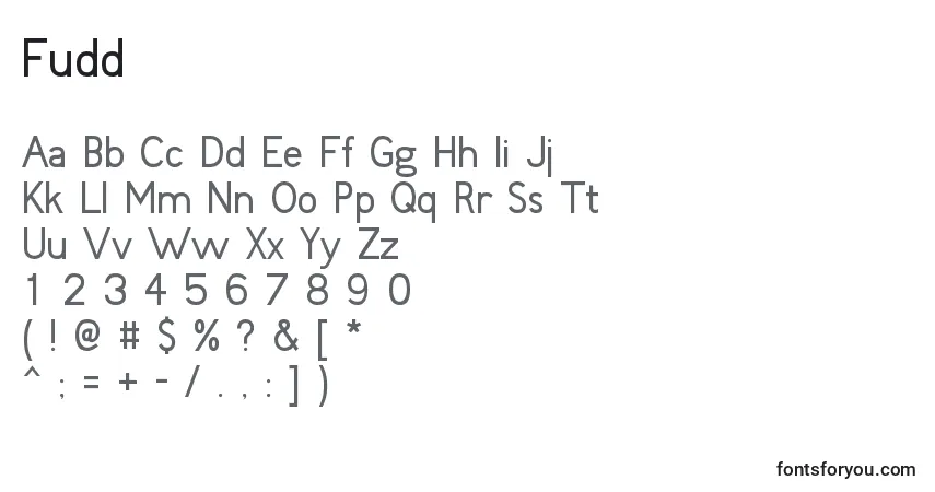Czcionka Fudd – alfabet, cyfry, specjalne znaki