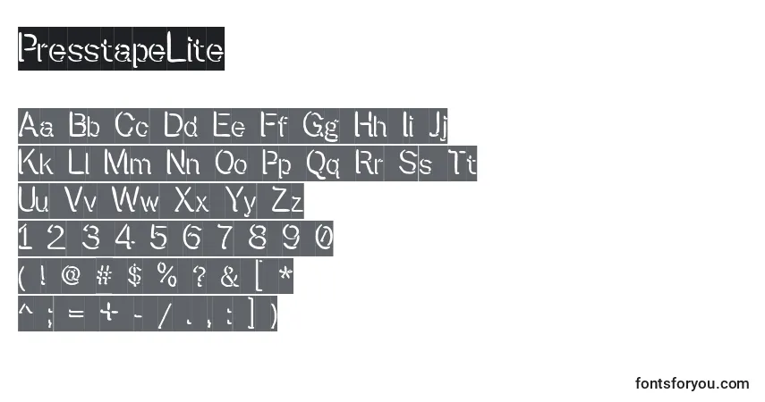A fonte PresstapeLite – alfabeto, números, caracteres especiais