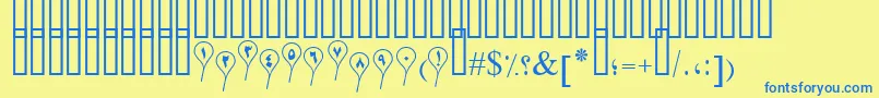 Fonte PtSeparatedBaloon – fontes azuis em um fundo amarelo