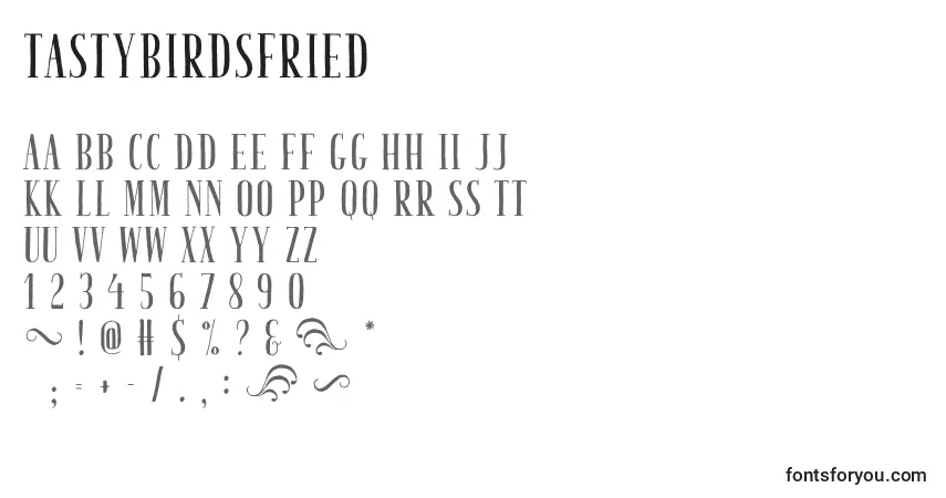 Шрифт TastyBirdsFried – алфавит, цифры, специальные символы