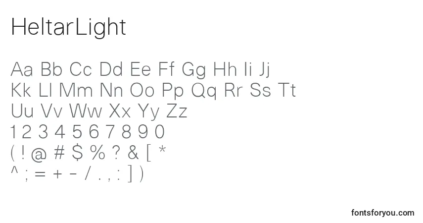 A fonte HeltarLight – alfabeto, números, caracteres especiais