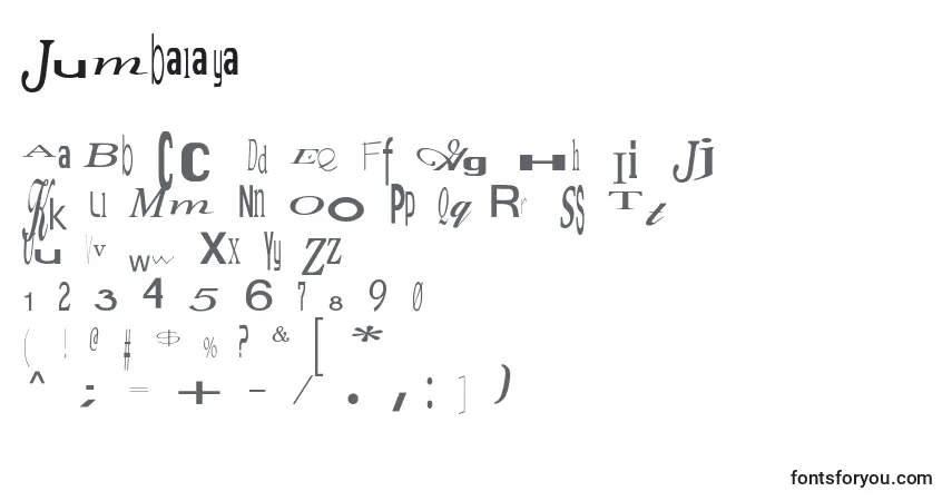 A fonte Jumbalaya – alfabeto, números, caracteres especiais