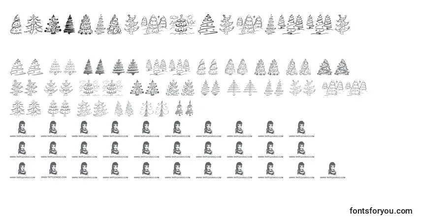 Schriftart FunChristmasTrees – Alphabet, Zahlen, spezielle Symbole