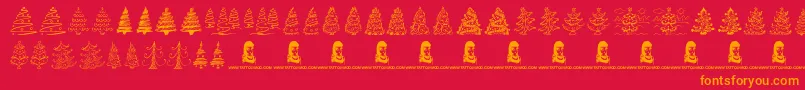 FunChristmasTrees-Schriftart – Orangefarbene Schriften auf rotem Hintergrund