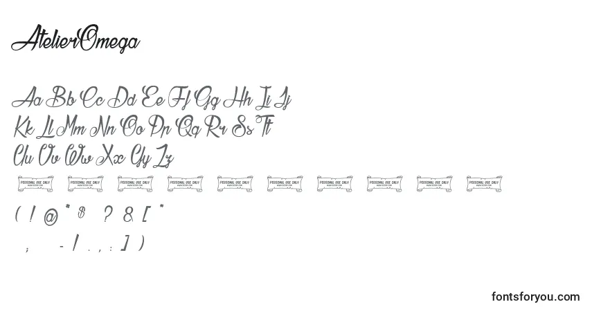 A fonte AtelierOmega – alfabeto, números, caracteres especiais